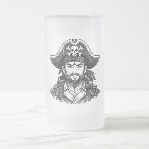 Caneca De Cerveja Vidro Jateado Cabeça de pirata com chapéu de marinheiro e tapa-o