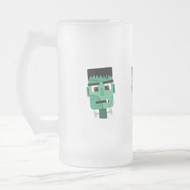 Caneca De Cerveja Vidro Jateado Cabeça do Monstro de Frankenstein (Esquerda)