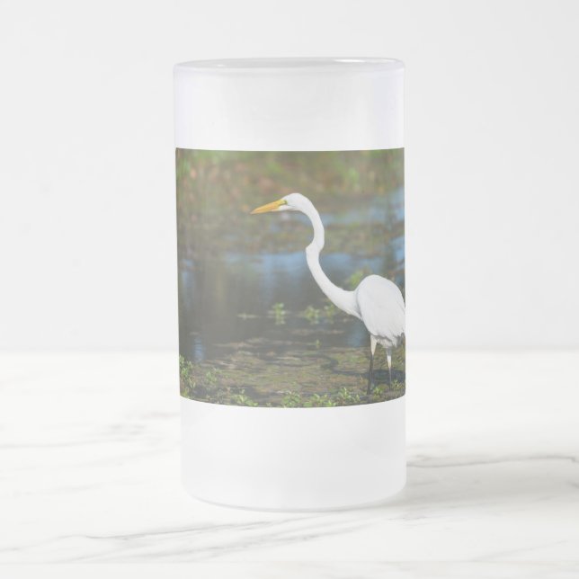 Caneca De Cerveja Vidro Jateado Caça ao Egret Fosco Mug (Centro)