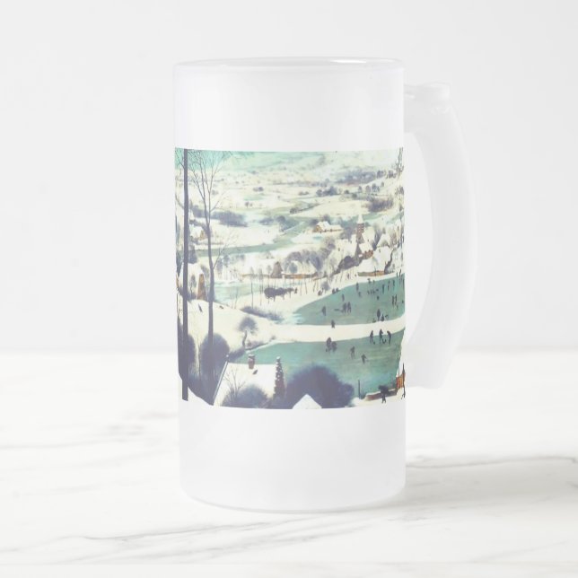 Caneca De Cerveja Vidro Jateado Caçadores na Paisagem da Neve Pieter Bruegel (Frente Esquerda)