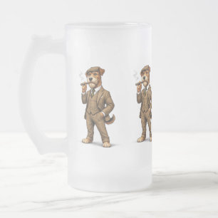 Caneca De Cerveja Vidro Jateado Cachorro Vidro Cavalheiro Elegante