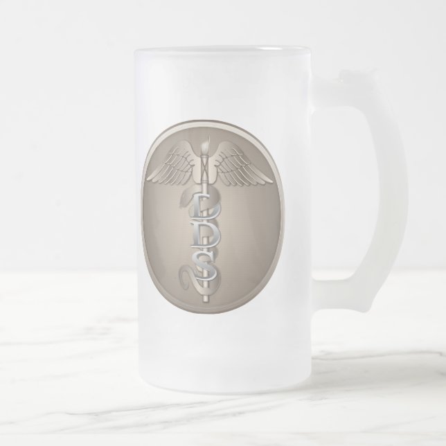 Caneca De Cerveja Vidro Jateado Caduceus do DDS (Direita)