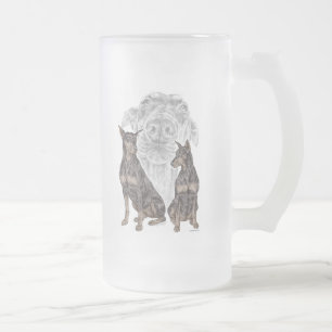 Caneca De Cerveja Vidro Jateado Cães Doberman Negros