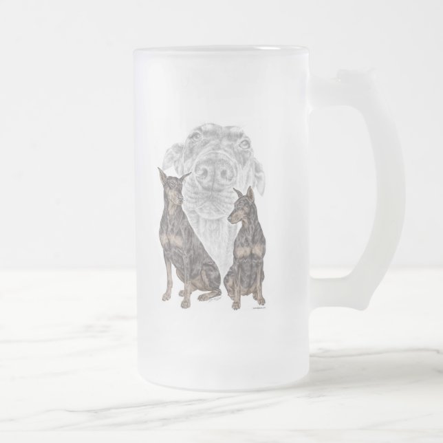 Caneca De Cerveja Vidro Jateado Cães Doberman Negros (Direita)