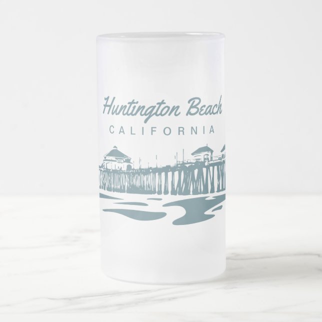 Caneca De Cerveja Vidro Jateado Cais de Huntington Beach, CA - ilustração feita (Centro)