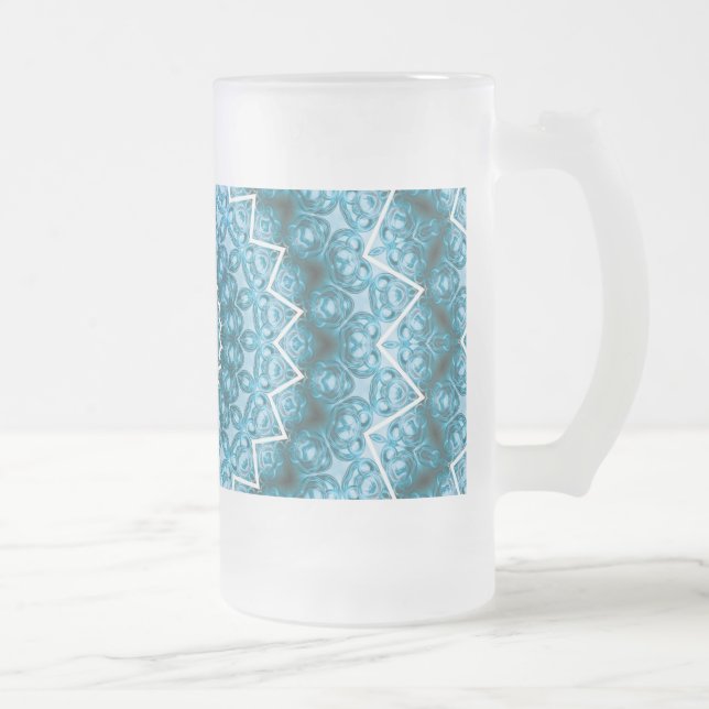 Caneca De Cerveja Vidro Jateado Calidoscópio / Mandala Azul Claro (Direita)
