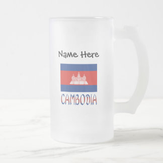 Caneca De Cerveja Vidro Jateado Camboja Bandeira Cambojana Nome Personalizado