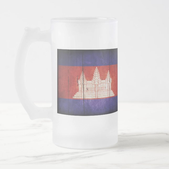 Caneca De Cerveja Vidro Jateado Camboja Flag; Cambodian; Khmer (Esquerda)