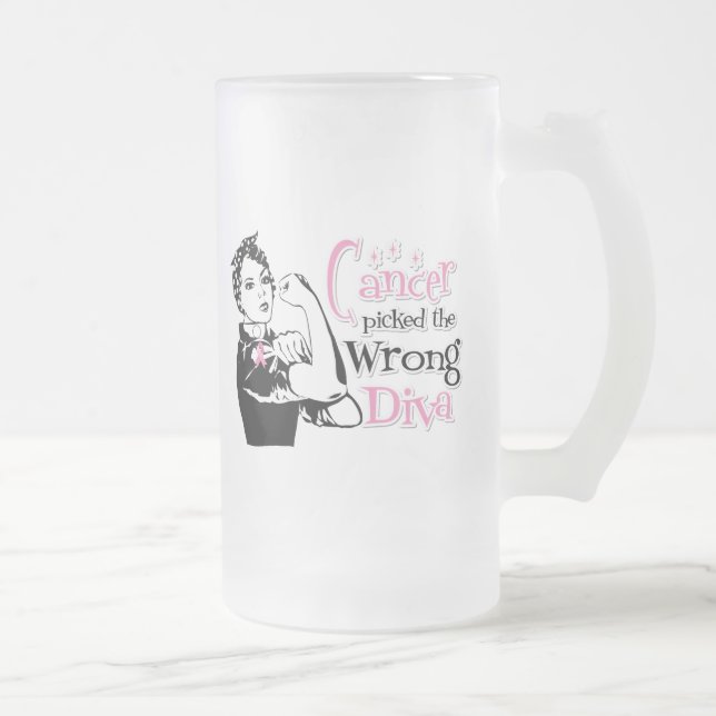 Caneca De Cerveja Vidro Jateado Cancer Da Mama Escolheu A Diva Errada (Direita)
