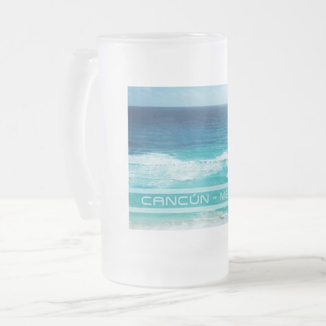 Caneca De Cerveja Vidro Jateado Cancún - México (Frente Esquerda)
