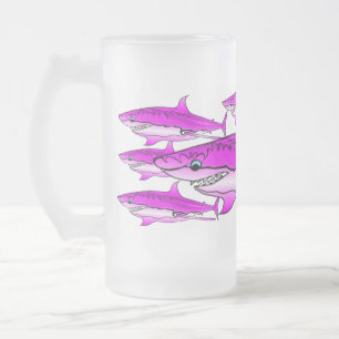 Caneca De Cerveja Vidro Jateado Caneca cor-de-rosa do vidro de fosco dos tubarões
