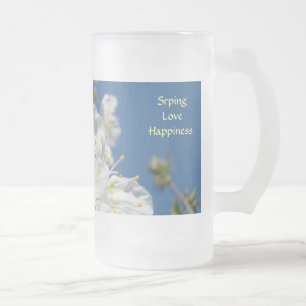 Caneca De Cerveja Vidro Jateado Caneca de Vidro Fosco Amor Feliz Primavera Flores
