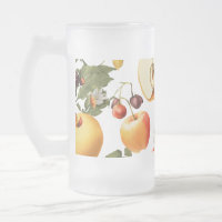 Caneca de Vidro Fosco - Padrão de Frutas em Aquare