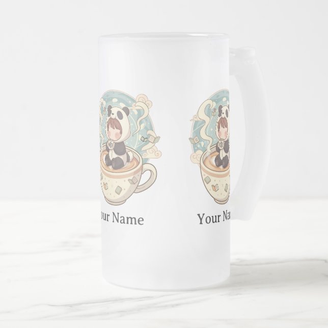 Caneca De Cerveja Vidro Jateado Caneca de Vidro Fosco Panda Cold Brew (Frente Esquerda)