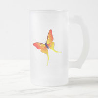 Caneca do vidro de fosco da borboleta alaranjada
