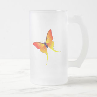 Caneca De Cerveja Vidro Jateado Caneca do vidro de fosco da borboleta alaranjada