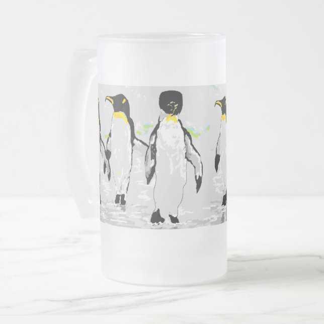 Caneca De Cerveja Vidro Jateado Caneca: Penquins (Frente Esquerda)