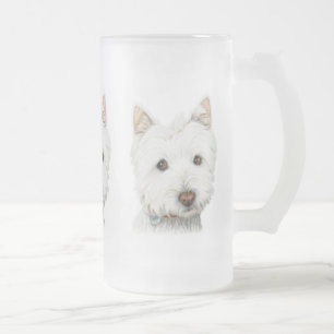 Caneca De Cerveja Vidro Jateado Cão de Terrier branco de montanhas ocidentais