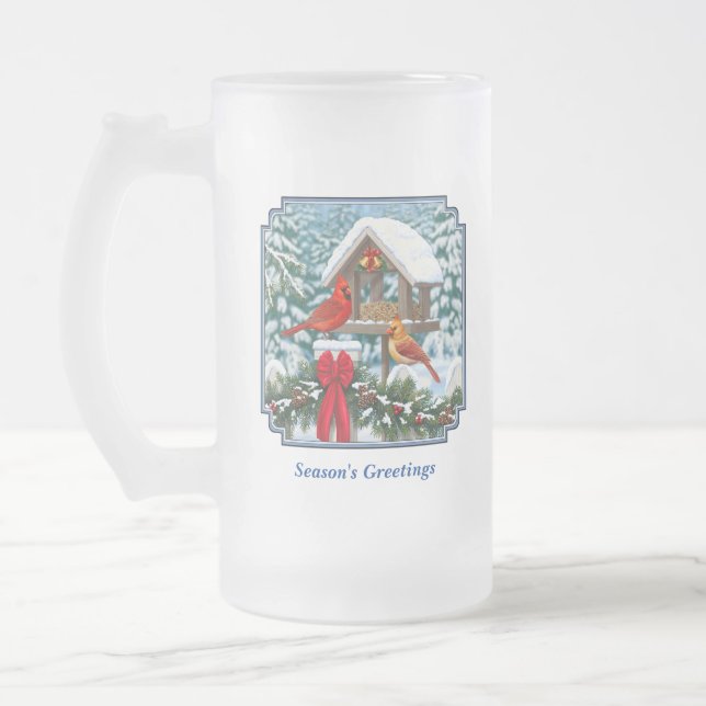Caneca De Cerveja Vidro Jateado Cardeiros e alimentador de aves de Natal (Esquerda)