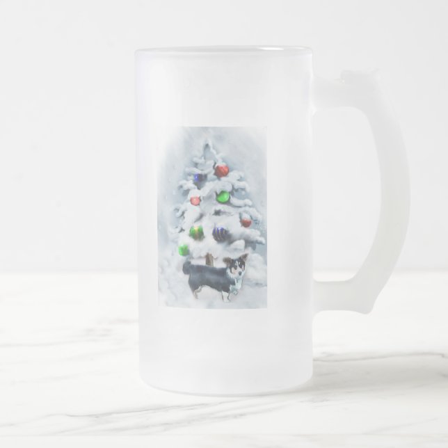 Caneca De Cerveja Vidro Jateado Cardigan Welsh Corgi Natal (Direita)