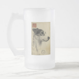 Caneca De Cerveja Vidro Jateado Cartão Postal Antigo Jack Russell