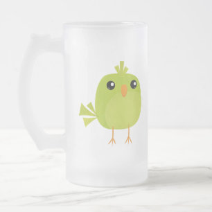 Caneca De Cerveja Vidro Jateado Cartoon de Pássaro Verde