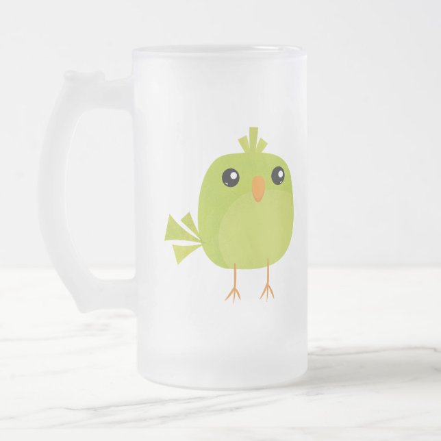Caneca De Cerveja Vidro Jateado Cartoon de Pássaro Verde (Esquerda)