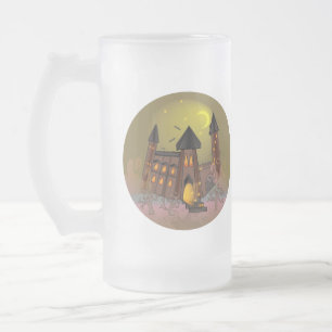 Caneca De Cerveja Vidro Jateado Casa das bruxas do Dia das Bruxas e castelo dos va