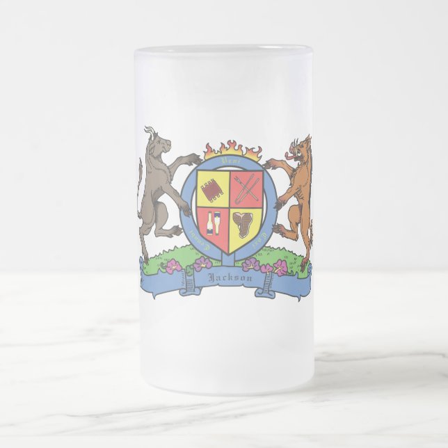 Caneca De Cerveja Vidro Jateado Casaco de armas para CHURRASCO de touro e javalis (Centro)
