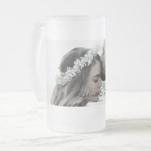 Caneca De Cerveja Vidro Jateado Casamento de Caligrafia Elegante Personalizado