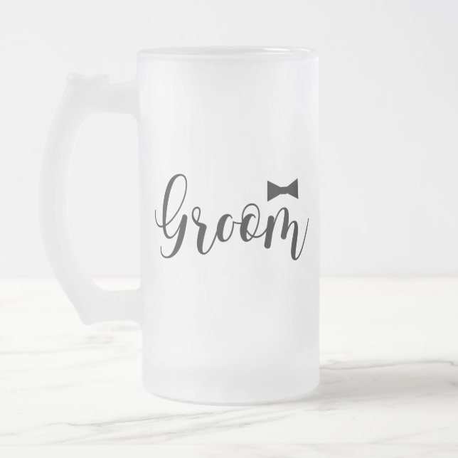 Caneca De Cerveja Vidro Jateado Casamento de Groom-Bowtie, Solteiro-festa (Esquerda)