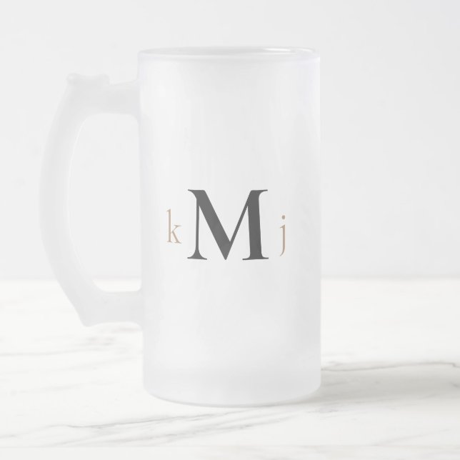 Caneca De Cerveja Vidro Jateado Casamento de Monograma Dourado e Preto (Esquerda)