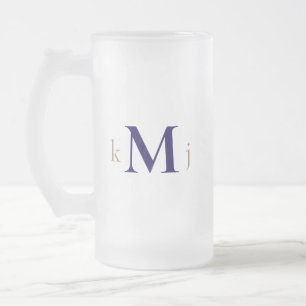 Caneca De Cerveja Vidro Jateado Casamento do Monograma Dourado e Marinho