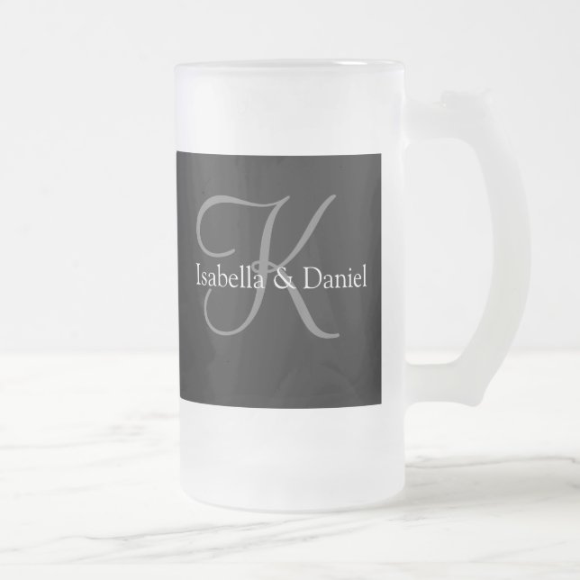 Caneca De Cerveja Vidro Jateado Casamento Oferece Monogramas de Mug (Direita)