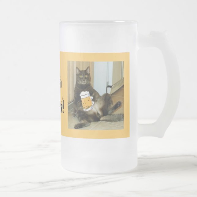 Caneca De Cerveja Vidro Jateado Cat Gosta De Cerveja (Direita)