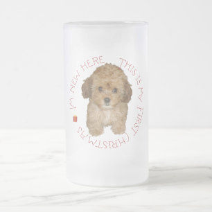 Caneca De Cerveja Vidro Jateado Cavachon Filhote Primeiro Natal