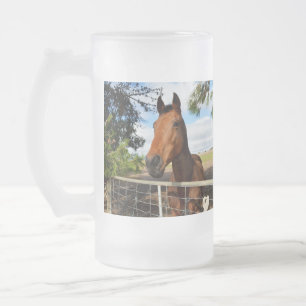 Caneca De Cerveja Vidro Jateado Cavalo Castanho Chamado Tulip,