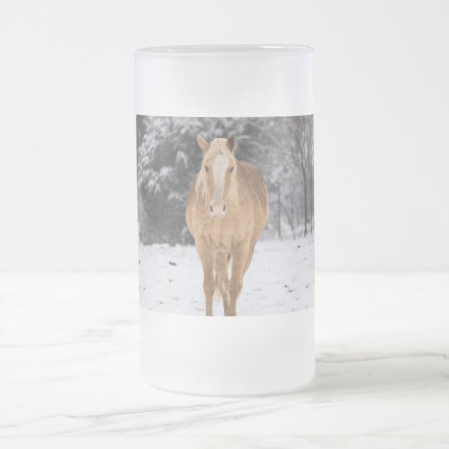 Caneca De Cerveja Vidro Jateado Cavalo Loiro Caminha Na Cerveja De Vidro Da Fosco  (Centro)