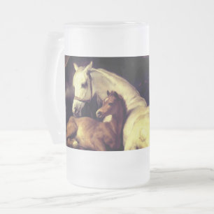Caneca De Cerveja Vidro Jateado Cavalos de Landseer