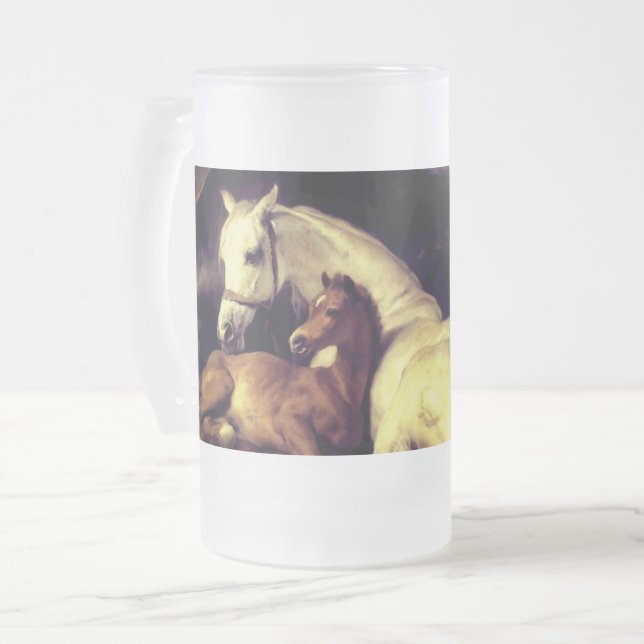 Caneca De Cerveja Vidro Jateado Cavalos de Landseer (Frente Esquerda)