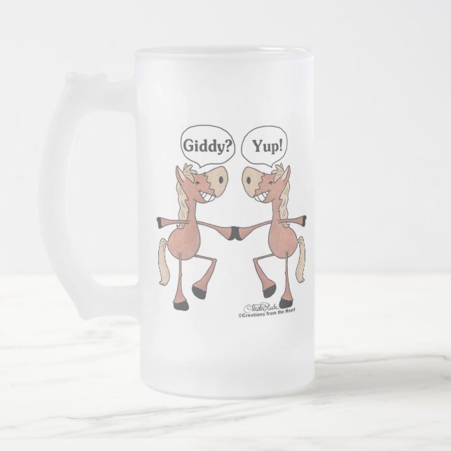 Caneca De Cerveja Vidro Jateado Cavalos Giddy Up (Esquerda)
