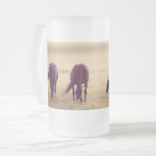 Caneca De Cerveja Vidro Jateado Cavalos no pasto