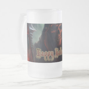 Caneca De Cerveja Vidro Jateado Caveira da Morte no Halloween Arte Assustadora