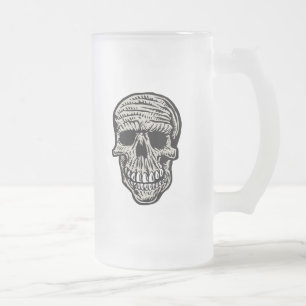 Caneca De Cerveja Vidro Jateado Caveira - Esqueleto Assustador Engraçado