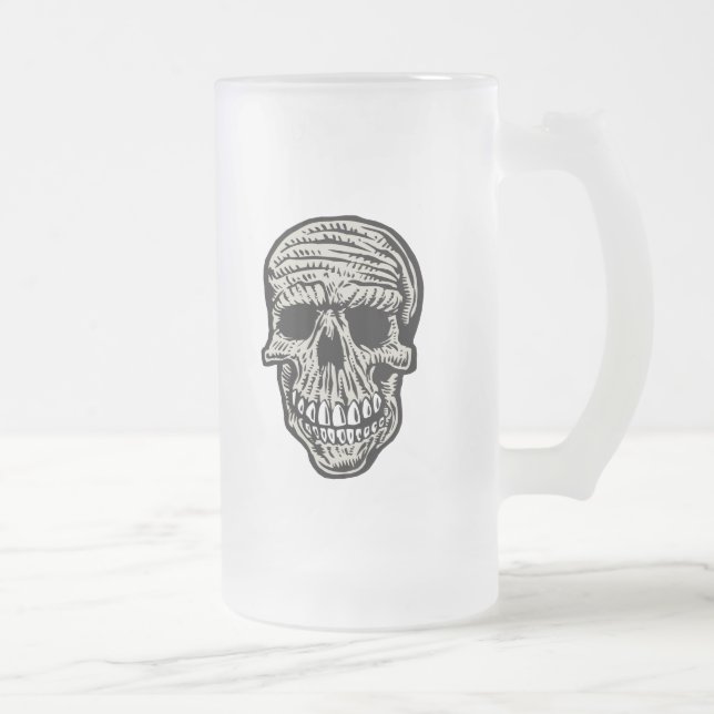Caneca De Cerveja Vidro Jateado Caveira - Esqueleto Assustador Engraçado (Direita)