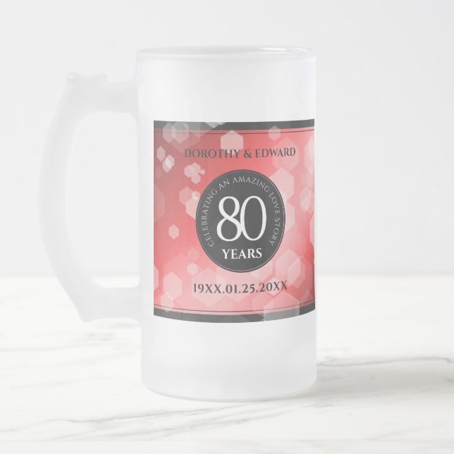 Caneca De Cerveja Vidro Jateado Celebração do Aniversário de Casamento da 80 Ruby  (Esquerda)