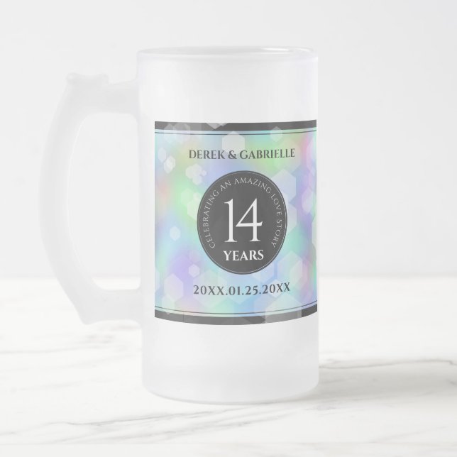 Caneca De Cerveja Vidro Jateado Celebração do Aniversário de Casamento de Opal da  (Esquerda)