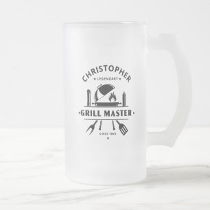 Caneca De Cerveja Vidro Jateado Cerveja Preta do Grillmaster Lendário
