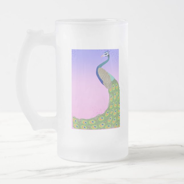 Caneca De Cerveja Vidro Jateado Chá de panela de Tema Peacock Elegante (Esquerda)