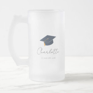 Caneca De Cerveja Vidro Jateado Chapéu de Gradução Minimalista Moderno da Turma de
